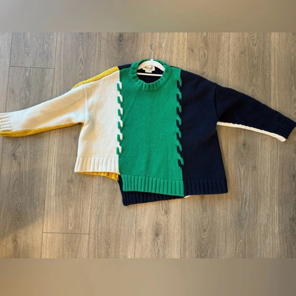 MONSE COLORBLOCK PATCHWORK WOOL SWEATER - XL - Picture 8 of 11